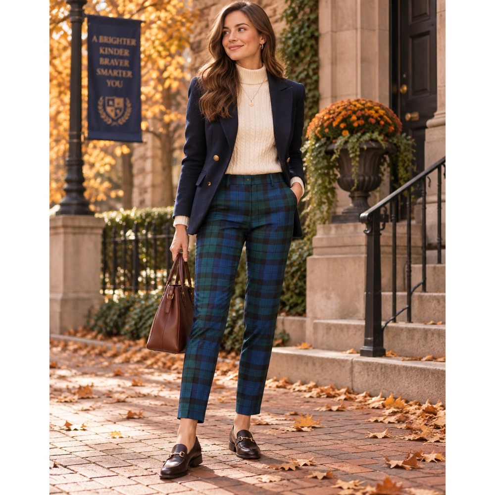 J.Crew Black Watch Plaid Stretch Wool Blend Slim Ankle Pants 10 Blue Green 22234